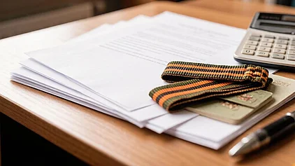 Защита прав военнослужащих и участников СВО: документы и георгиевская лента на столе адвоката